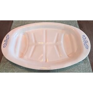 Corning Ware P19 Roasting Meat Platter White Blue Floral Vintage Made in USA